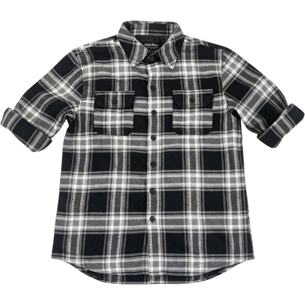 Shaka Wear Plaid Shacket Mens Large Quilted Lined Button Front Jacket Black/Grey